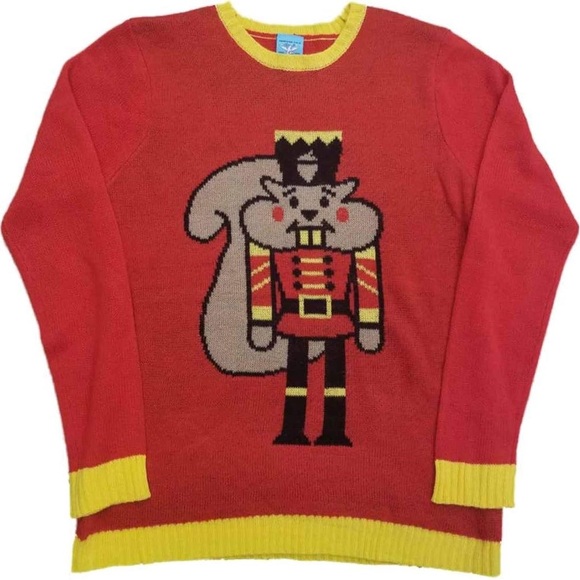 Ugly Christmas Sweater Sweaters - Norther Pole Squirrel Nutcracker Christmas Long Sleeve Crewneck Sweater Sz XL